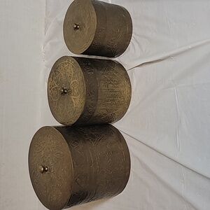 Set of 3 ornate brass canisters